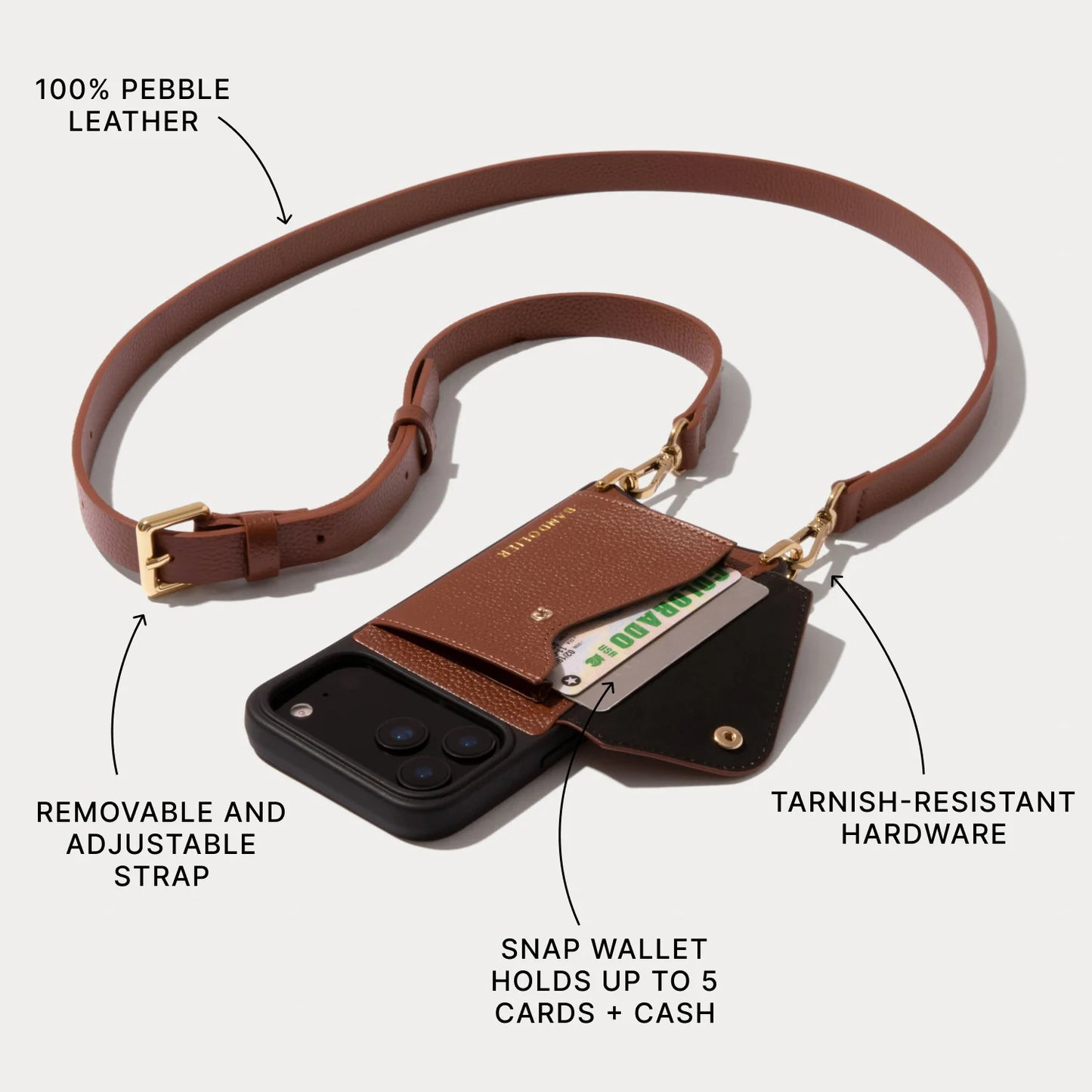 Hailey Side Slot Leather Crossbody Bandolier - Cognac/Gold
