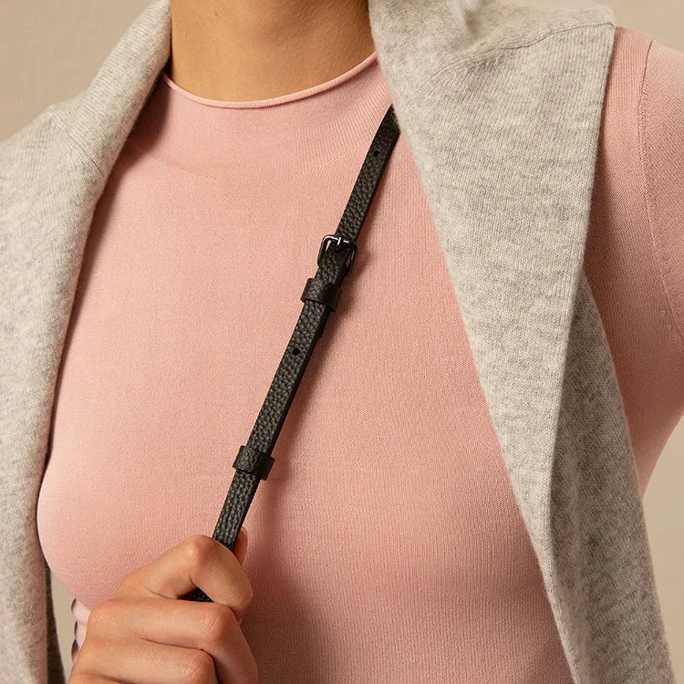 Emma Pebble Leather Crossbody Bandolier - Black/Pewter