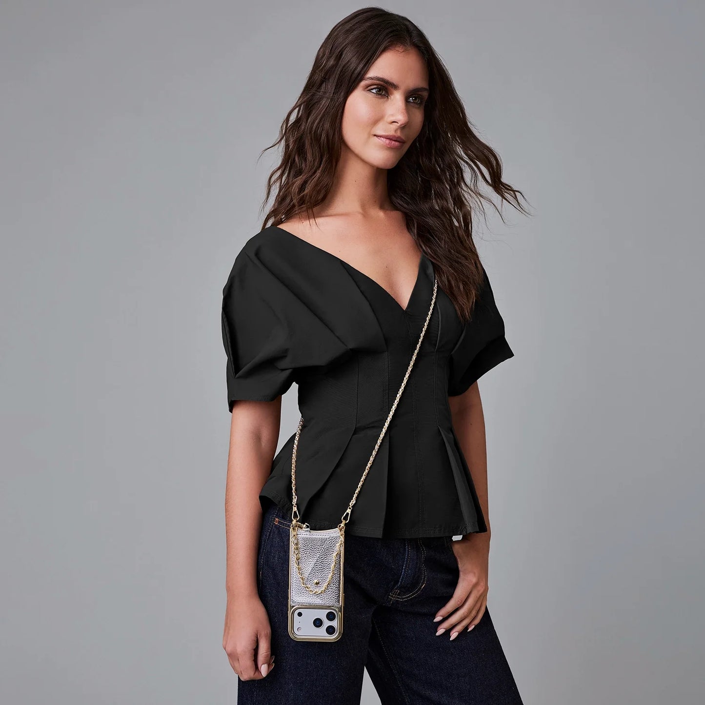 Rae Magnet Duet Wallet Crossbody Phone Case - Metallic Silver/Chrome Gold