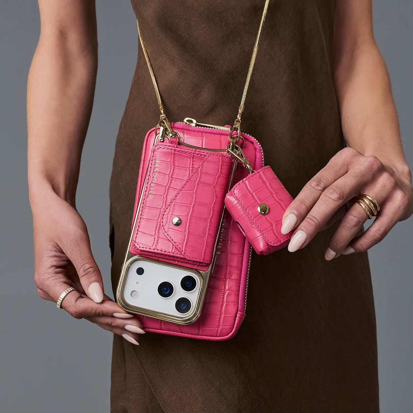 Avery AirPods Clip-On Pouch - Magenta Croc/Gold