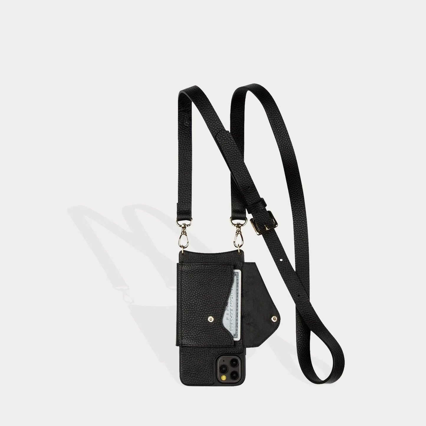 Hailey Folio Pebble Leather Crossbody Bandolier - Black/Gold
