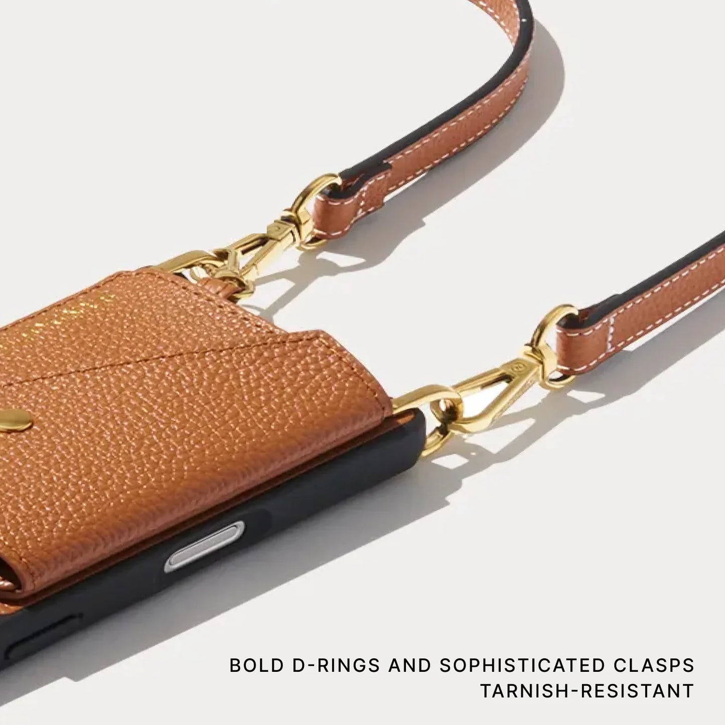 Remi Magnet Wallet Crossbody Phone Case - Saddle Brown/Gold