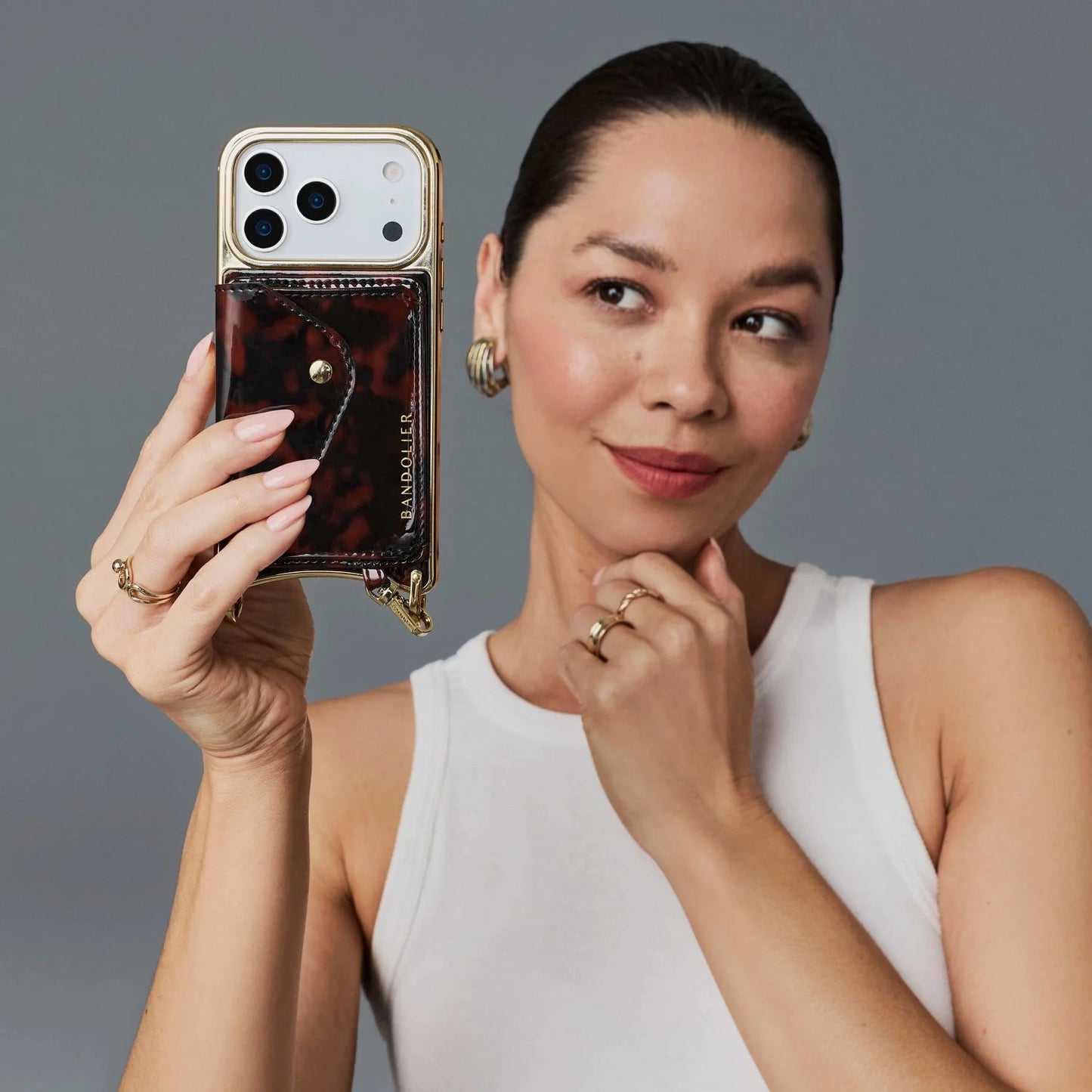Rio Magnet Crossbody Phone Case - Tortoise/Chrome Gold