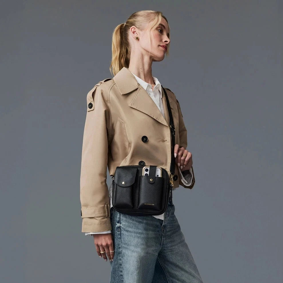Dillon Dual Pocket Crossbody Bag - Black/Gold