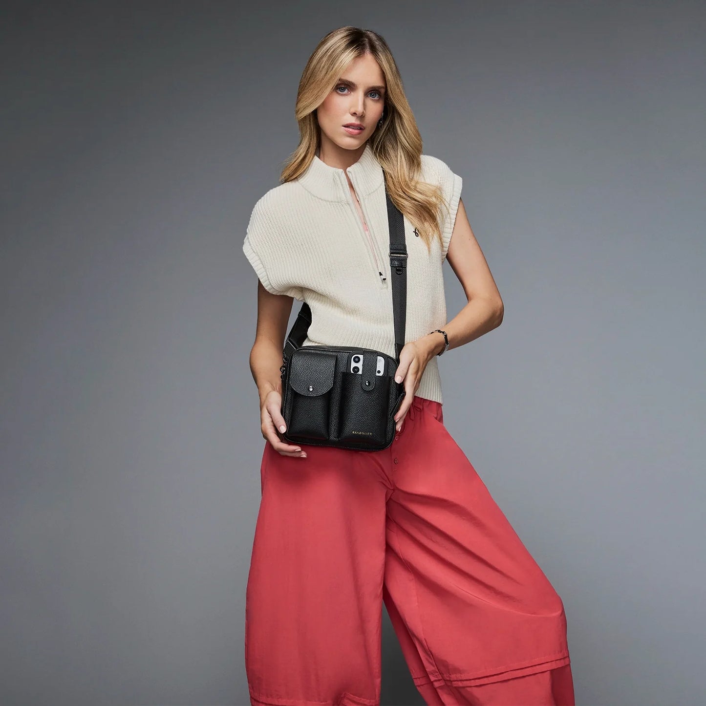 Dillon Dual Pocket Crossbody Bag - Black/Pewter