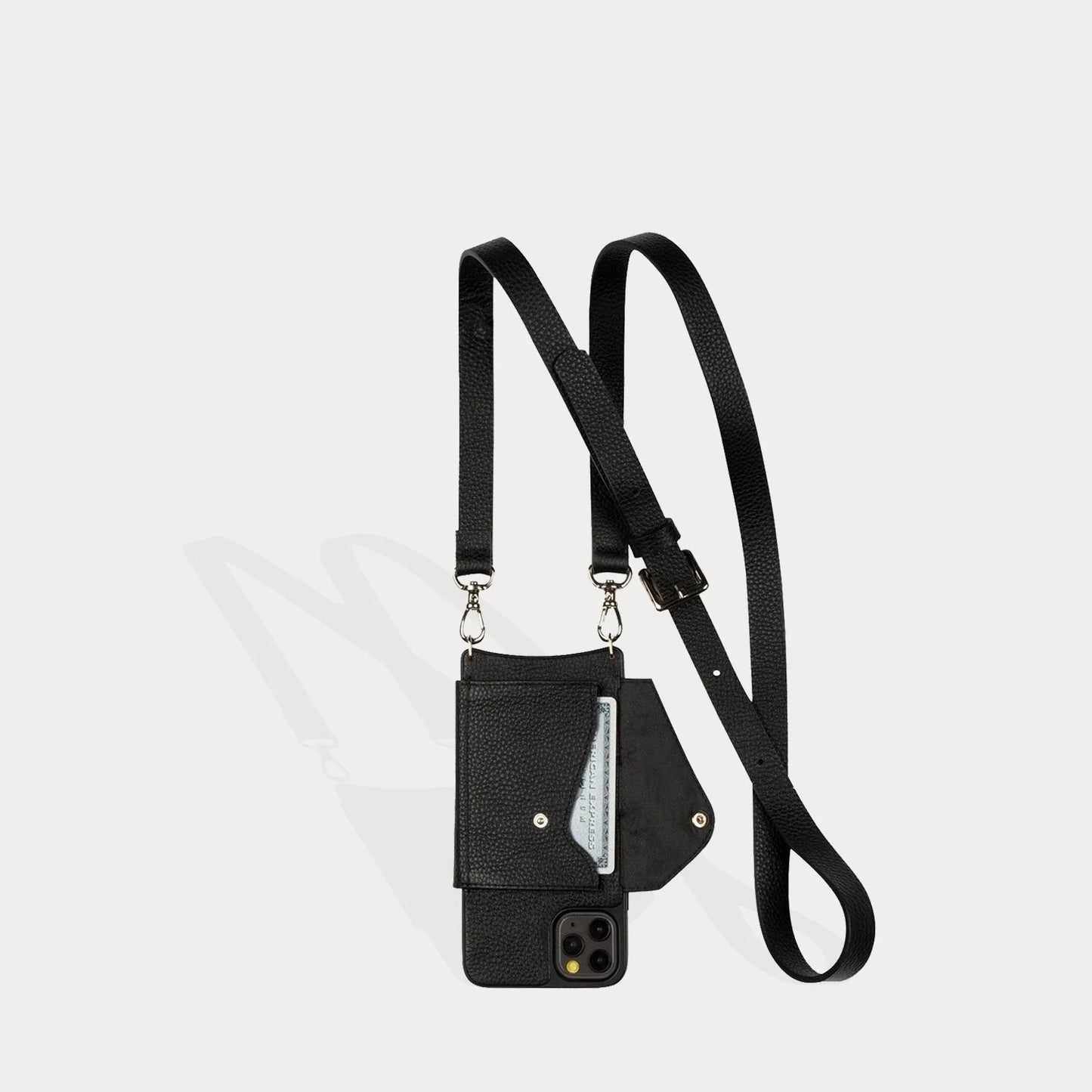 Hailey Folio Pebble Leather Crossbody Bandolier - Black/Silver