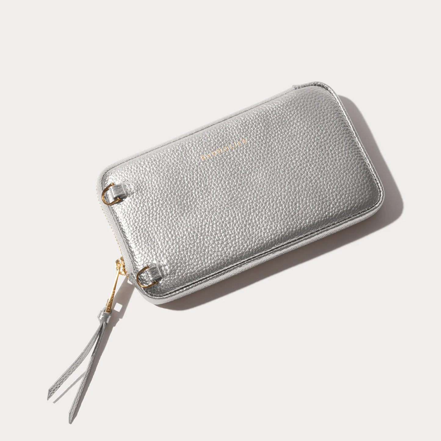 Pebble Leather Expanded Zip Pouch - Metallic Silver/Gold