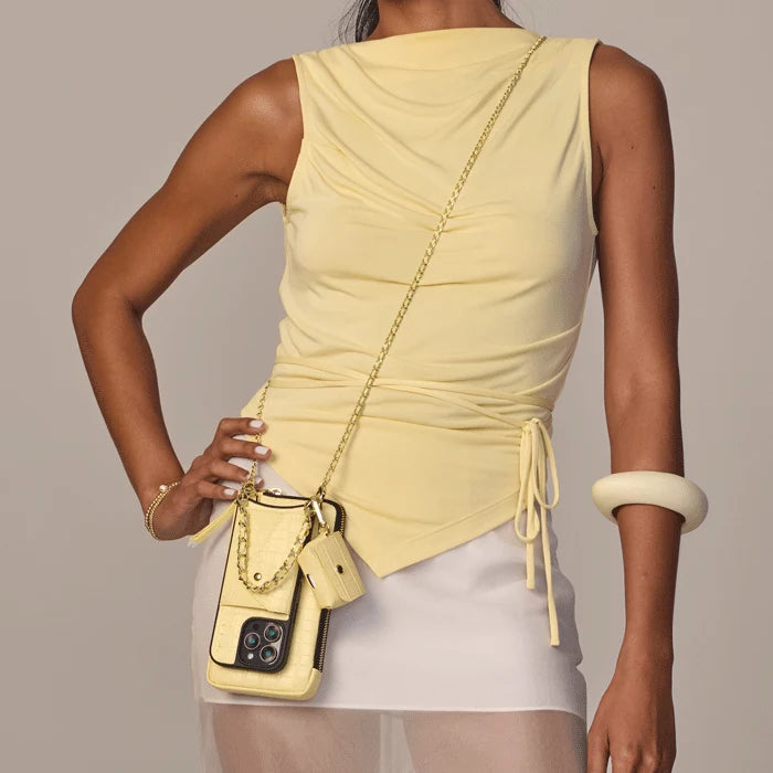 Avery AirPods Clip-On Pouch - Butter Yellow Croc/Gold