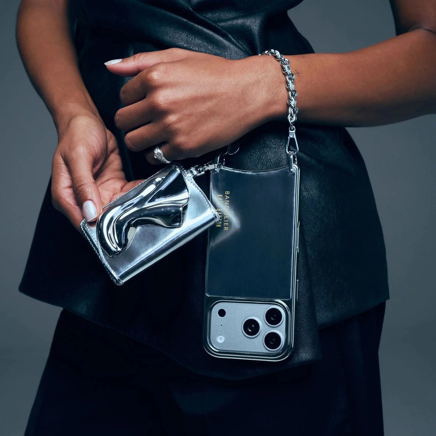 The Kaia Wristlet Pouch Set - Silver Patent/Silver
