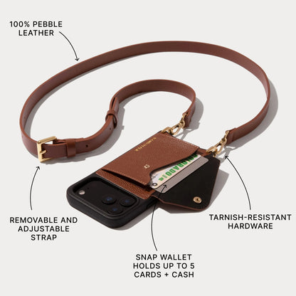Hailey Side Slot Leather Crossbody Bandolier - Cognac/Gold