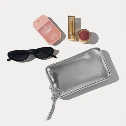 The Kaia Wristlet Pouch Set - Silver Patent/Silver