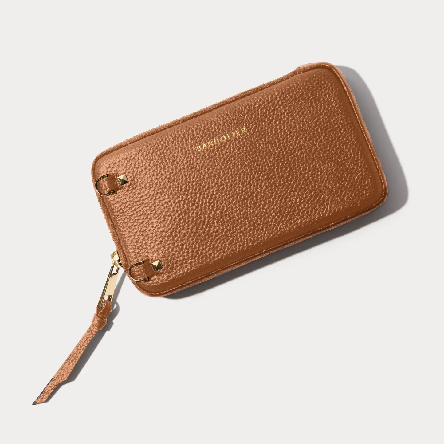 Pebble Leather Expanded Zip Pouch - Saddle Brown/Gold