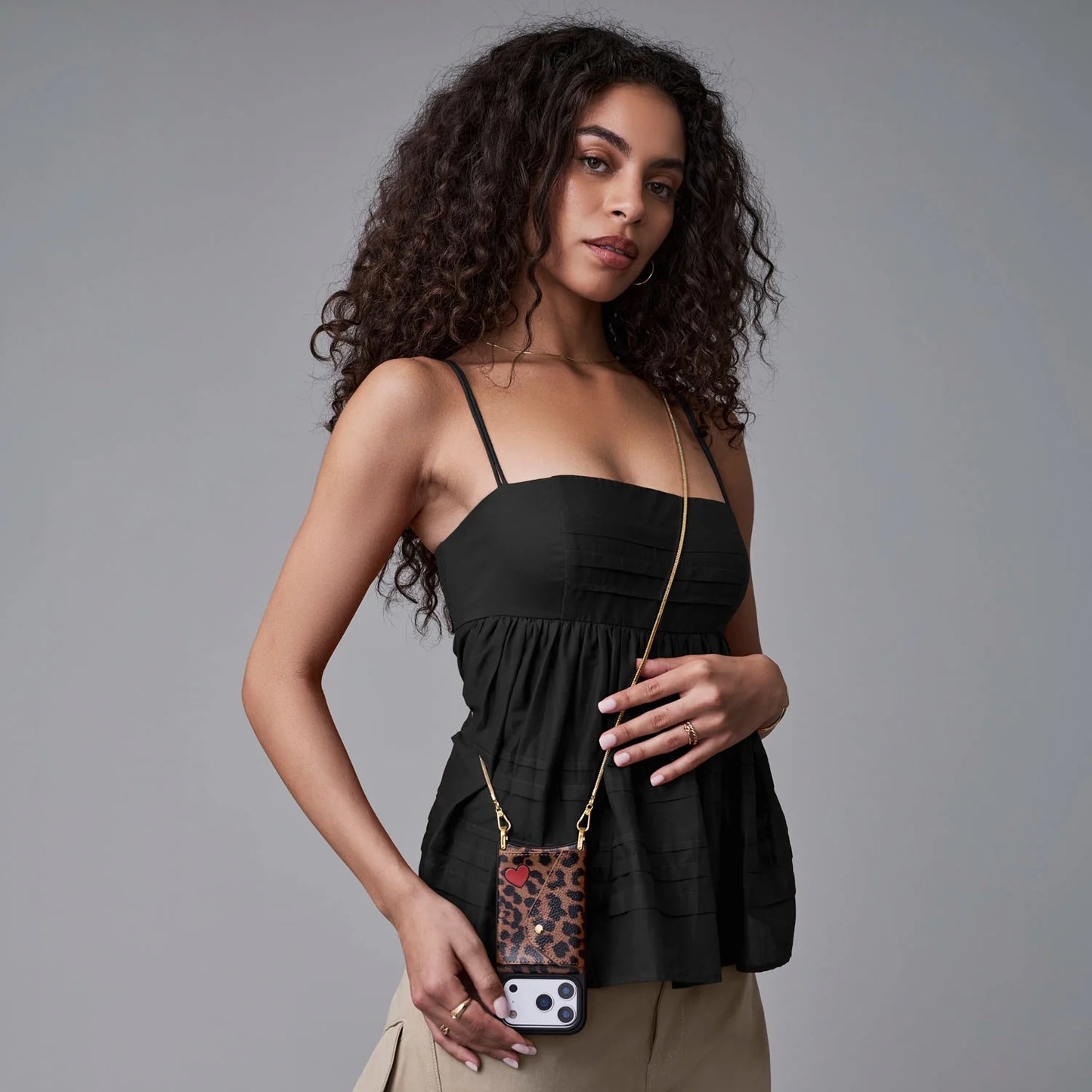 Gia Crossbody Phone Case - Heart Leopard/Gold