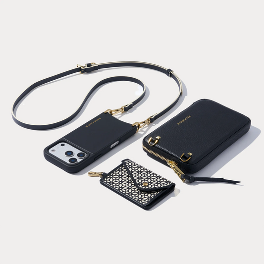 Mira Magnet Duet Crossbody Phone Case Pouch Set - Black Ivory/Gold