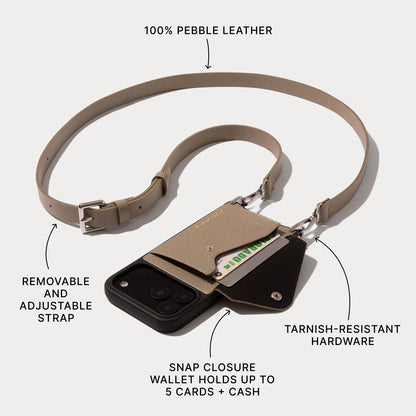 Hailey Side Slot Leather Crossbody Bandolier - Greige/Silver
