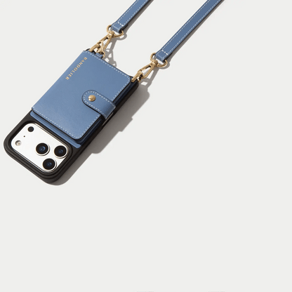 Ivy Magnet Wallet Crossbody Phone Case - Dusty Blue/Gold