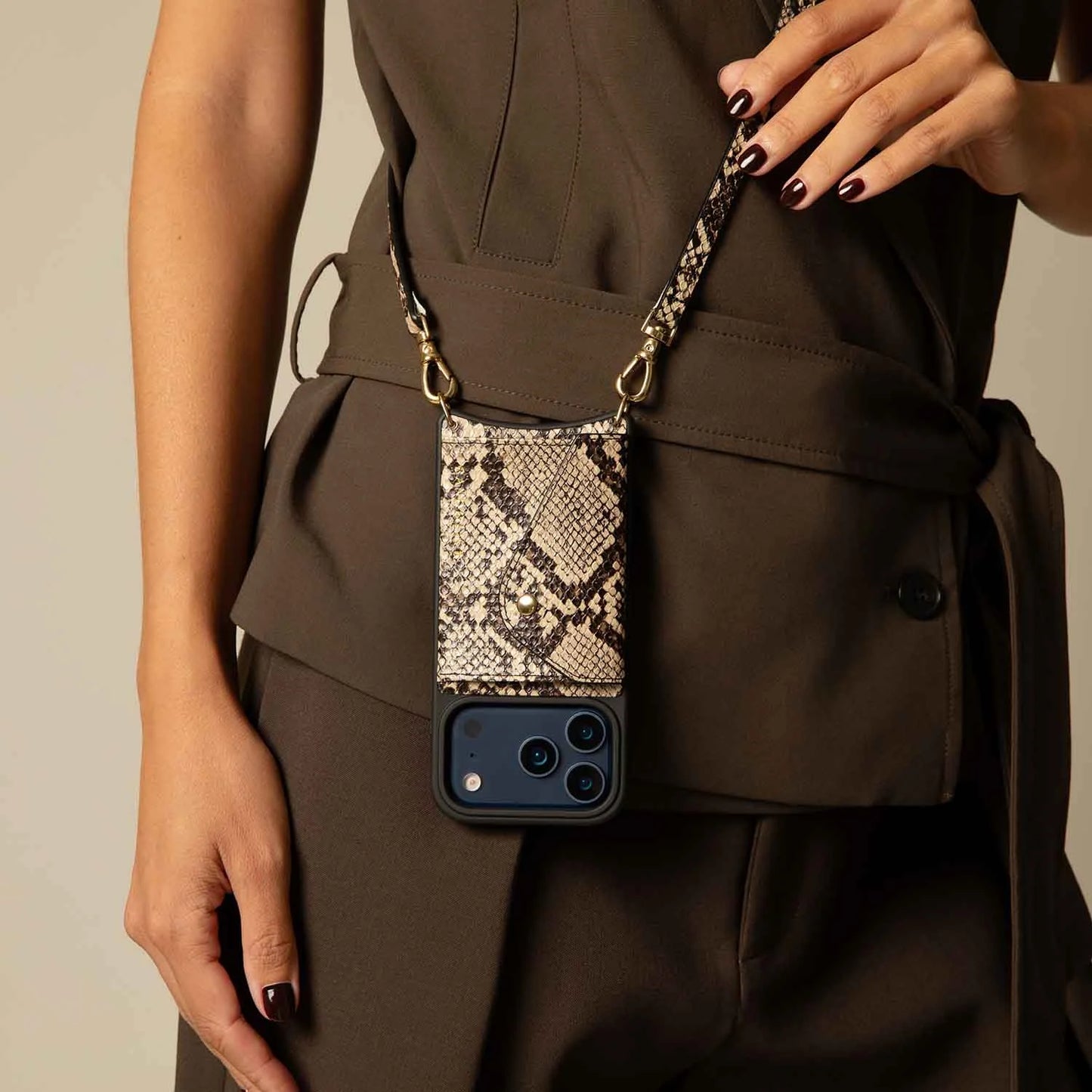 Donna Crossbody Phone Case - Grey Snake/Gold