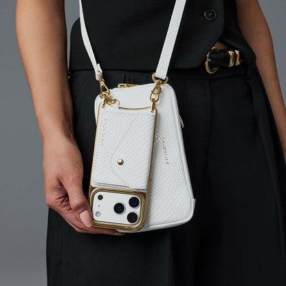 Expanded Zip Pouch - White Snake/Gold
