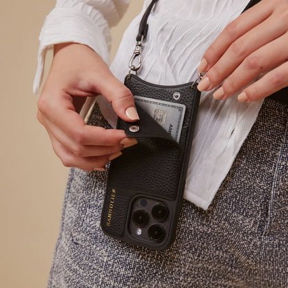 Emma Pebble Leather Crossbody Bandolier - Black/Silver