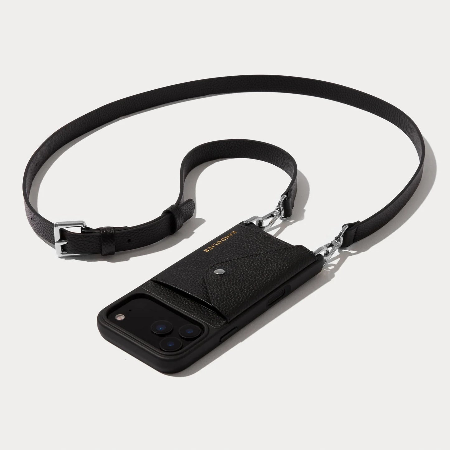 Hailey Side Slot Leather Crossbody Bandolier - Black/Silver