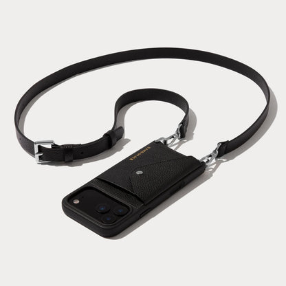 Hailey Side Slot Leather Crossbody Bandolier - Black/Silver