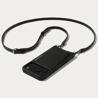 Emma Pebble Leather Crossbody Bandolier - Black/Pewter