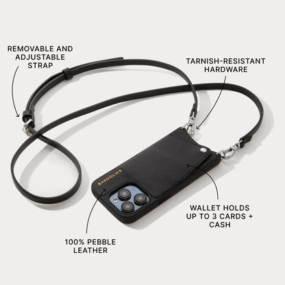 Emma Pebble Leather Crossbody Bandolier - Black/Silver