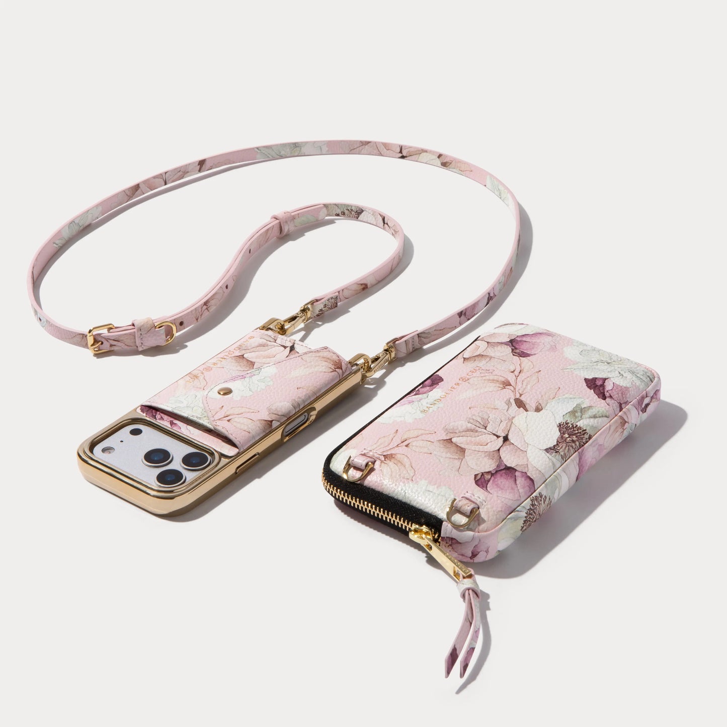 Donna Pouch Set - Pink Floral/Chrome Gold