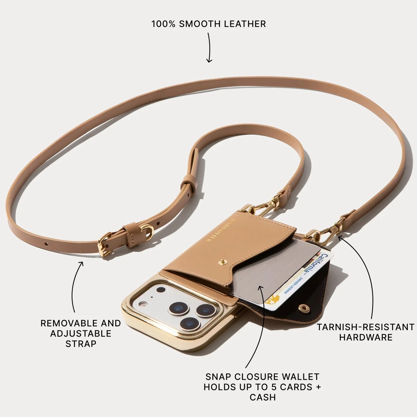 Donna Chrome Crossbody Phone Case - Tan/Chrome Gold