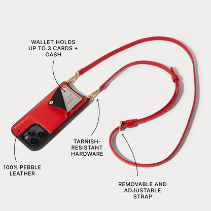 Emma Pebble Leather Crossbody Bandolier - Red/Gold