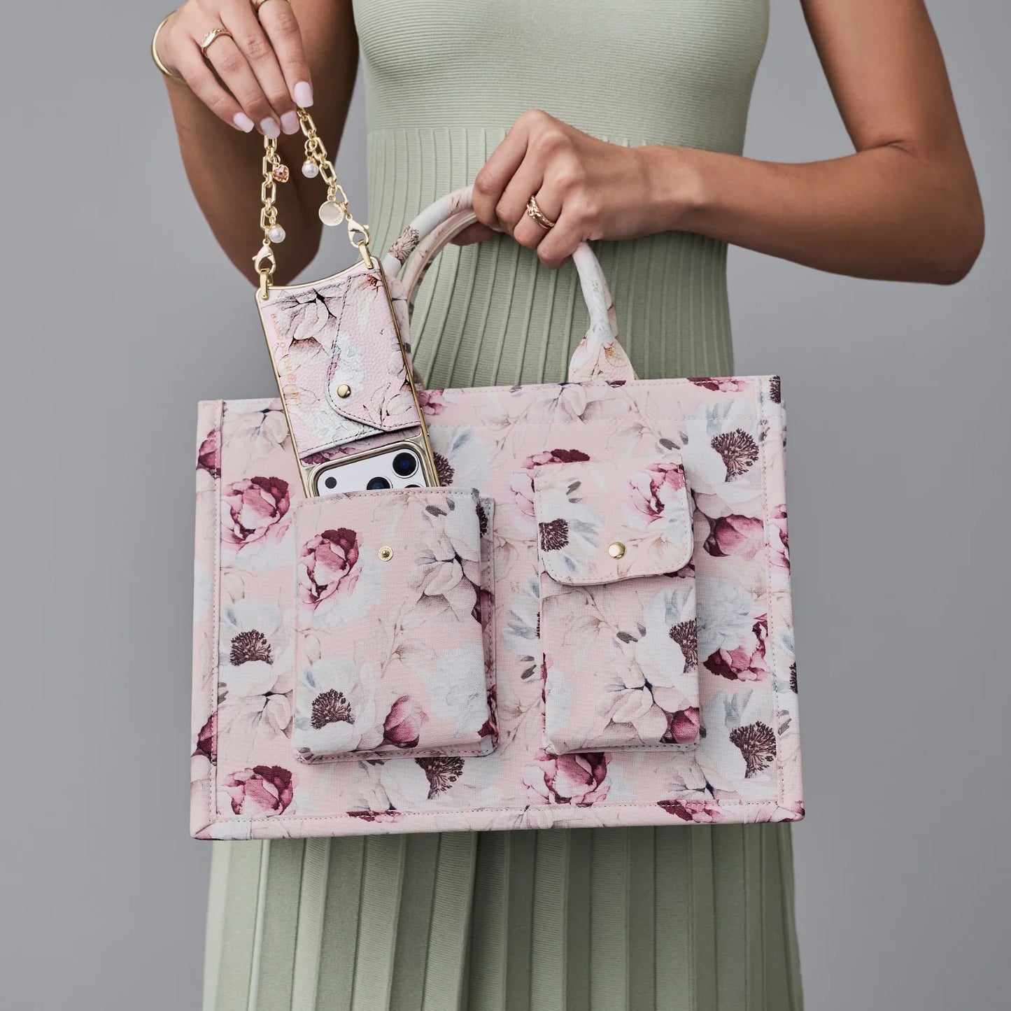 Book Tote - Ceci Pink Floral/Gold