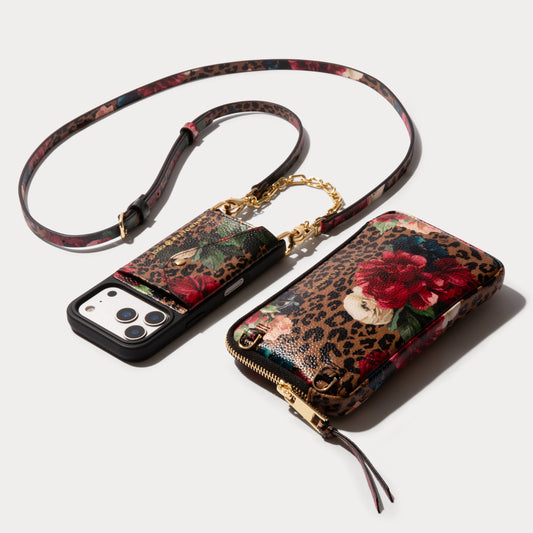 Valentina Duet Pouch Set - Ceci Dark Floral Cheetah/Gold