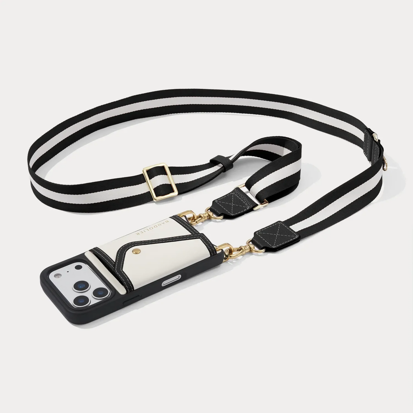 Brooke Canvas Crossbody Phone Case - Cream Black/Gold