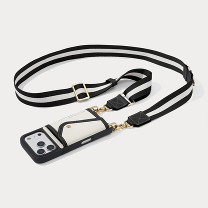 Brooke Canvas Crossbody Phone Case - Cream Black/Gold