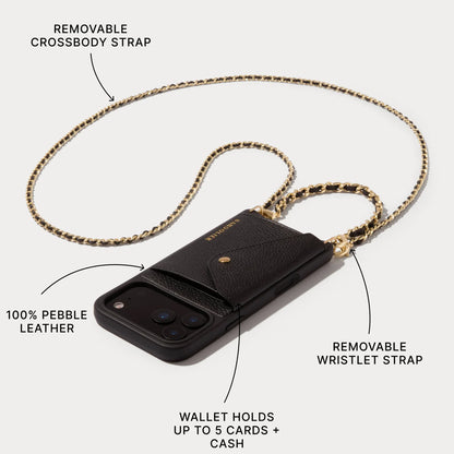 Lily Side Slot Leather Crossbody Bandolier Set - Black/Gold