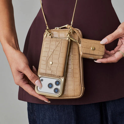Avery AirPod Clip-On Pouch - Tan Croc/Gold