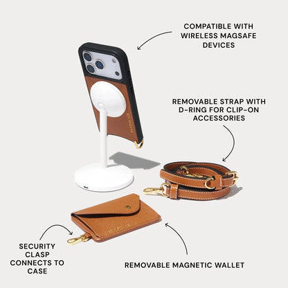 Remi Magnet Wallet Crossbody Phone Case - Saddle Brown/Gold