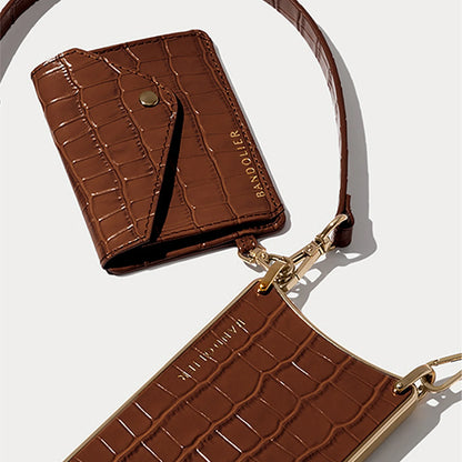 Remi Magnet Wallet Crossbody Phone Case - Brown Croc/Gold