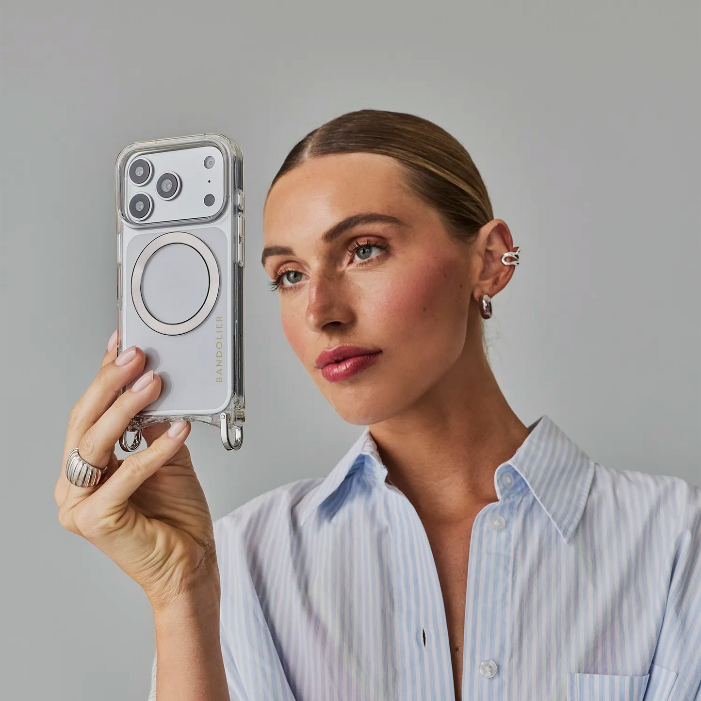 Palmer Magnet Duet Crossbody Phone Case - Clear/Silver
