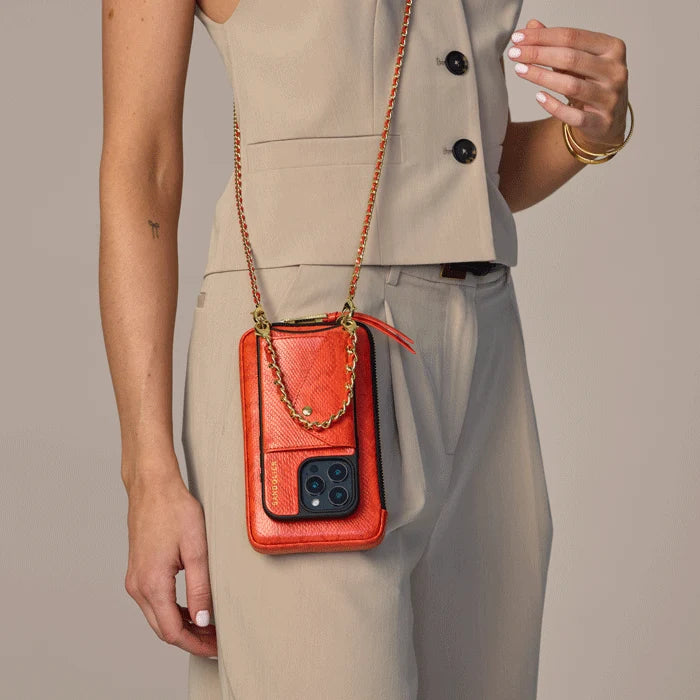 Expanded Zip Pouch - Orange Snake/Gold