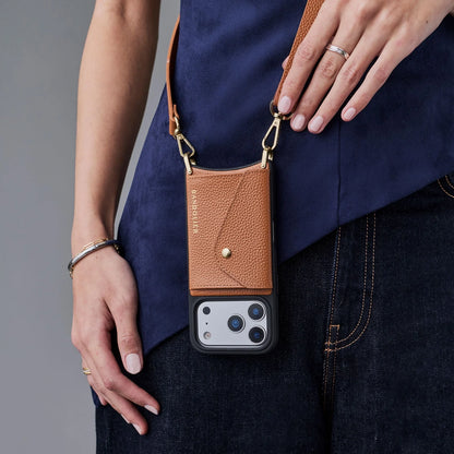 Hailey Side Slot Leather Crossbody Bandolier - Saddle Brown/Gold
