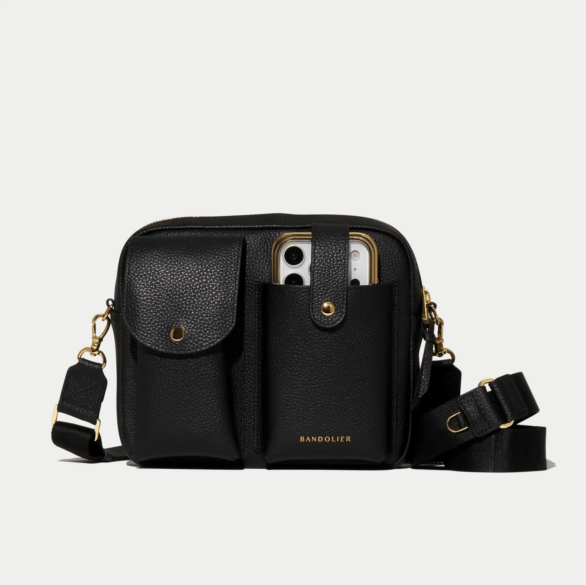 Dillon Dual Pocket Crossbody Bag - Black/Gold