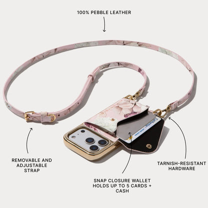 Donna Chrome Crossbody Phone Case - Ceci Pink Floral/Chrome Gold