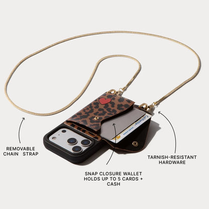 Gia Crossbody Phone Case - Heart Leopard/Gold