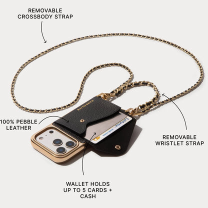 Lily Chrome Side Slot Leather Crossbody Bandolier Set - Black Chrome/Gold