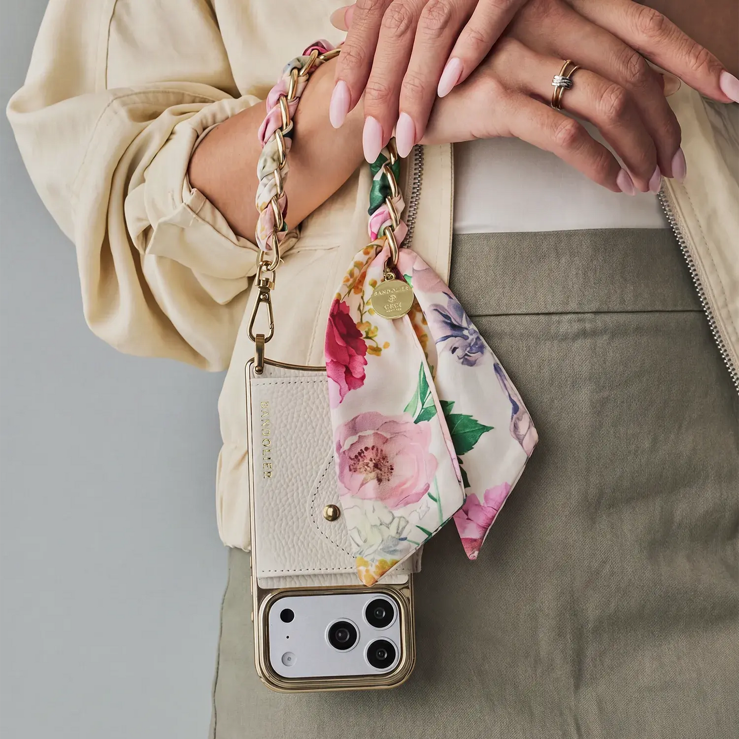 Scarf Twilly Wristlet - Ceci Ivory Floral/Gold