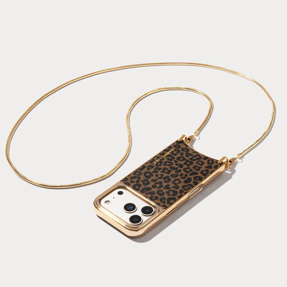 Rayna Chrome Crossbody Phone Case - Dark Leopard/Gold