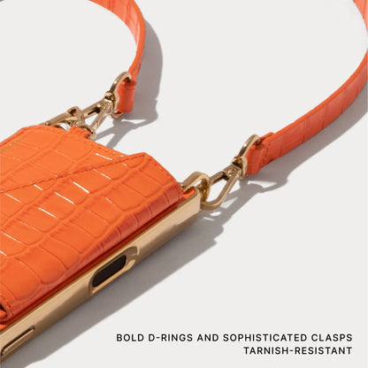Remi Magnet Wallet Crossbody Phone Case - Orange Croc/Gold