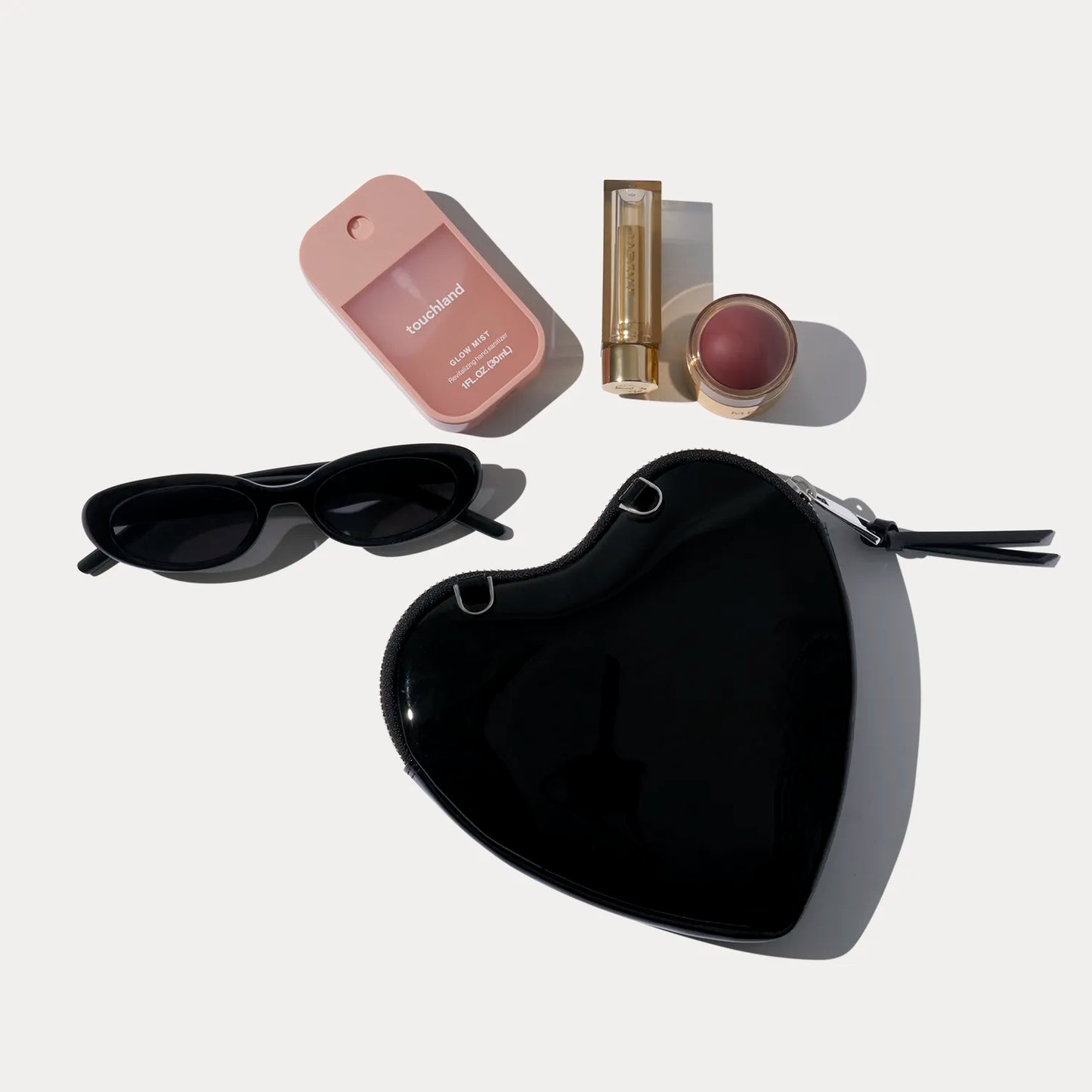 Expanded Heart Pouch - Black Patent/Silver