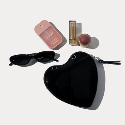Expanded Heart Pouch - Black Patent/Silver